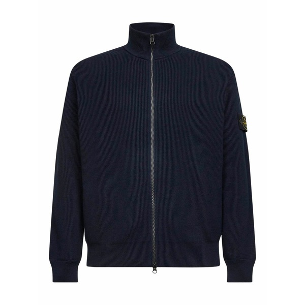 ストーンアイランド メンズ ジレー アウター Ribbed stand-collar cardigan Blue