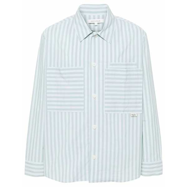 棲み家 狐狸 メンズ プルオーバー トップス Striped cotton shirt Blue