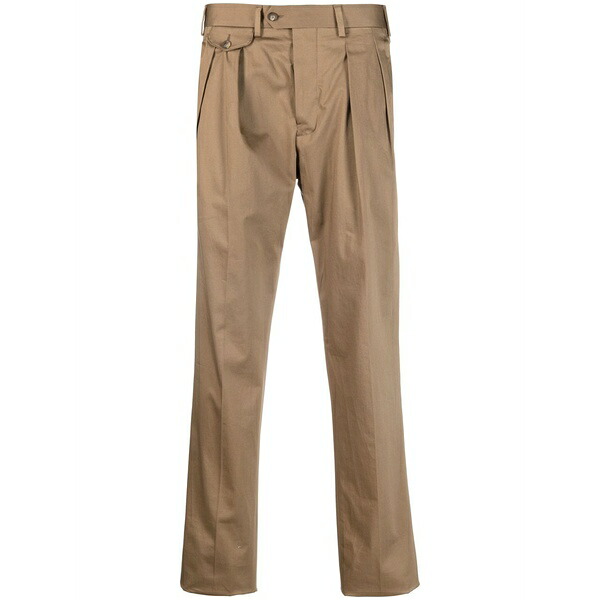 ラルディーニ メンズ 心地好いズボン下 ボトムス Pleated straight-leg trousers Brown