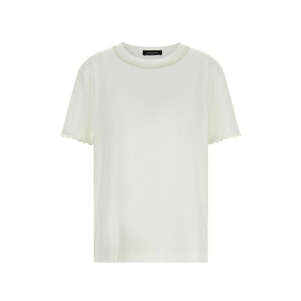 ファビアナ フィリッピ レディース Tシャツ トップス Embroidery crew-neck t-shirt White｜asty