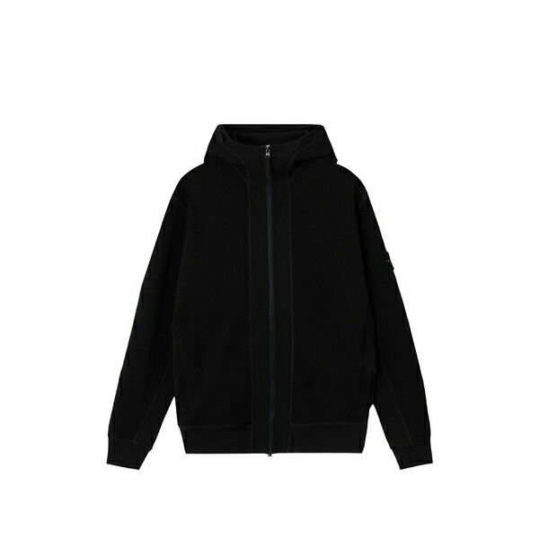 ストーンアイランド メンズ パーカー・スウェットシャツ アウター Logo-patch zip-up hoodie Black