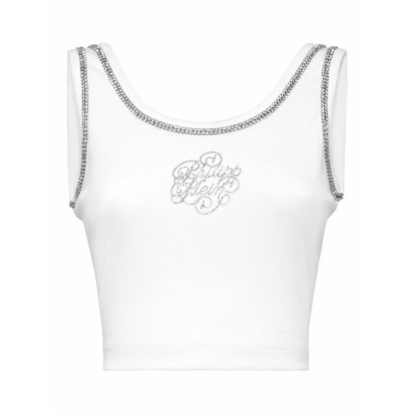 フィリップ飾り気の無い レディース カットソー トップス Crystal-embellished tank top White