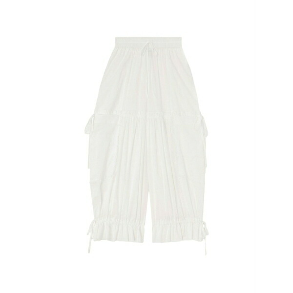 ガニー レディース 心地よいズボン下 ボトムス Ruffled drawstring trousers White