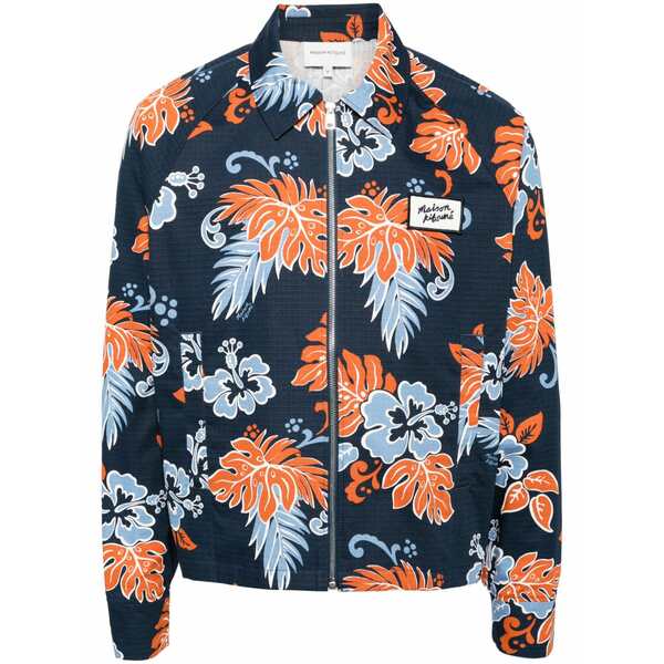 住み家 稲荷 メンズ 上衣＆上衣 アウター Floral-print zip-up cotton jacket  Blue