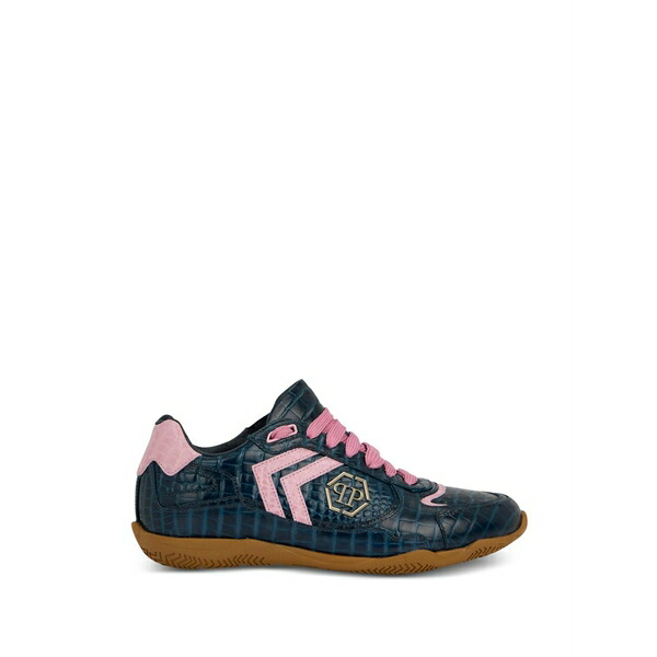フィリップ飾り気の無い メンズ スニーカー シューズ Pit-stop croc-print logo low-top sneakers Blue