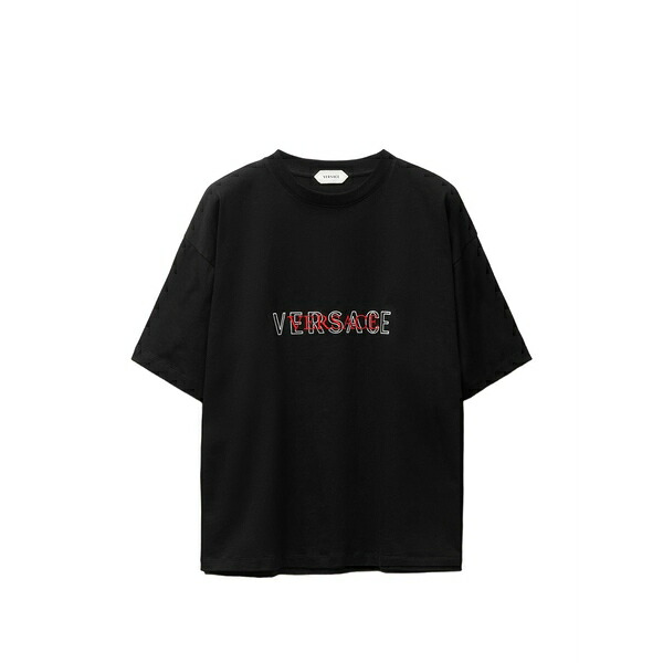 ヴェルサーチ メンズ ティーシャツ トップス Embroidered-logo cotton-jersey regular t-shirt Black
