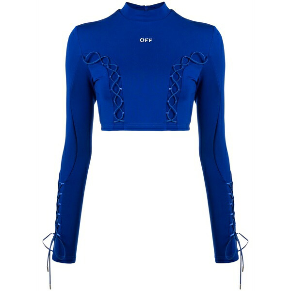 オフホワイト レディース Tシャツ トップス Lace-up crop top Blue｜asty 93,390円