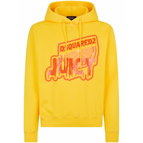 ディースクエアード メンズ パーカー・スウェットシャツ アウター Graphic-print cotton hoodie Yellow