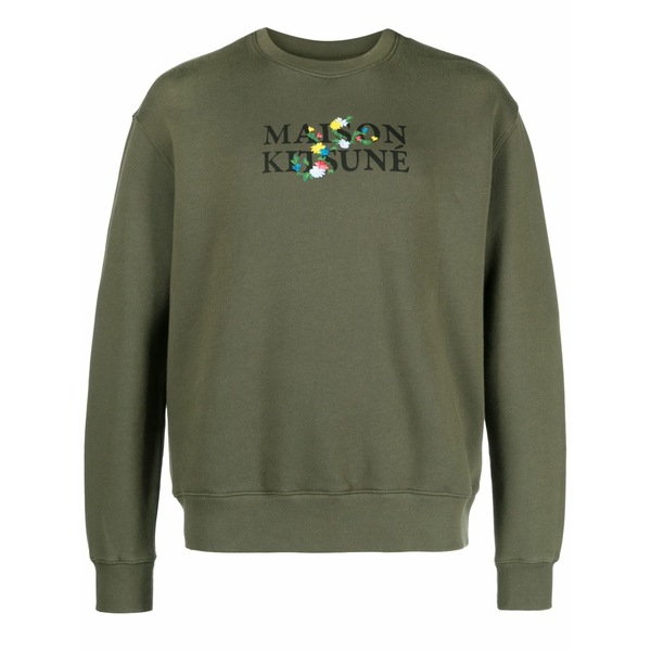 棲み家 狐狸 メンズ パーカー・スウェットシャツ アウター Floral-embroidered cotton sweatshirt Green