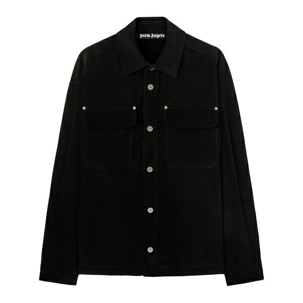 パーム・エンジェルス メンズ 上衣＆上衣 アウター Logo-print velvet overshirt Black