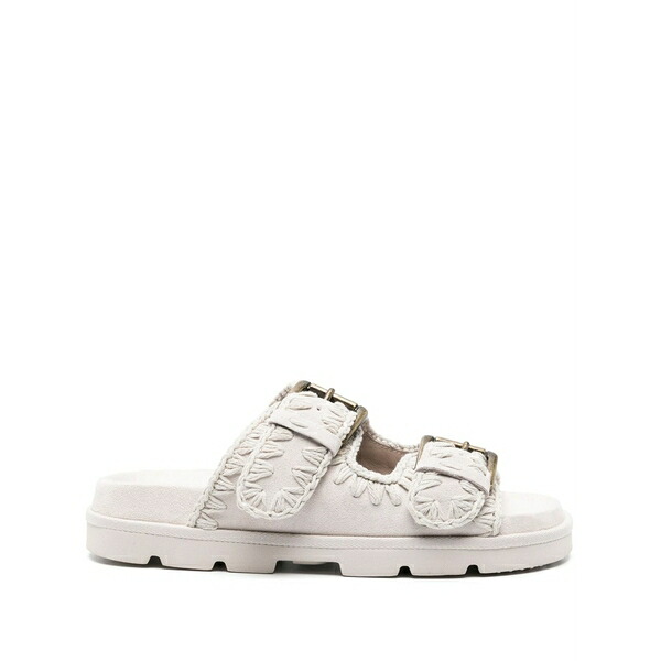 モウ レディース サンダル シューズ Whipstitch-trim suede slides White