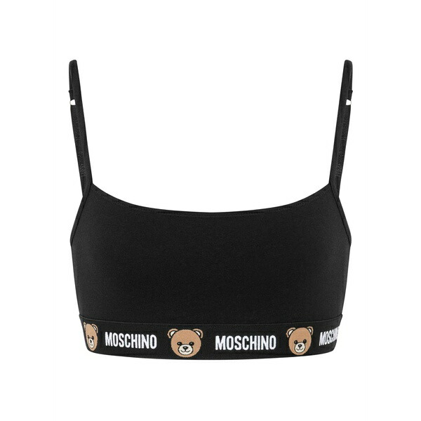 モスキーノ レディース カットソー トップス Teddy-print cotton bra Black