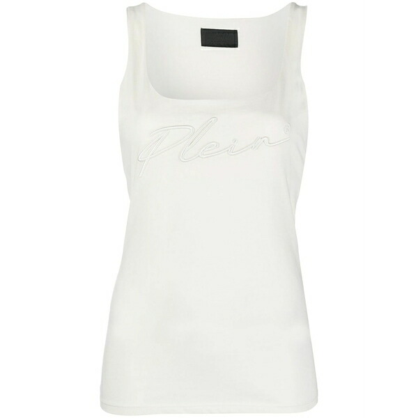 フィリップ飾り気の無い レディース カットソー トップス Logo-embroidered tank top White