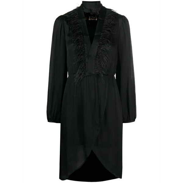 ツイン書き割り レディース 衣裳 トップス Feather-trim long-sleeve dress Black