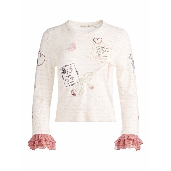 アリス アンド オリビア レディース プルオーバー トップス Carolann ruffled-cuff knitted top White