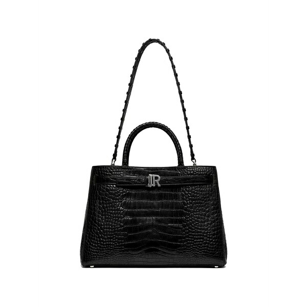 ジョン バージニアの州都 レディース トートバッグ 御徒面子 Croc-effect logo-plaque tote bag Black