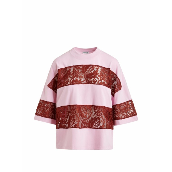 エッセンシャルアントワープ レディース プルオーバー トップス Lace-striped t-shirt Pink