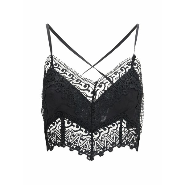 チャロ ルイス イビザ レディース カットソー トップス Blanca lace-trim cropped top Black|asty