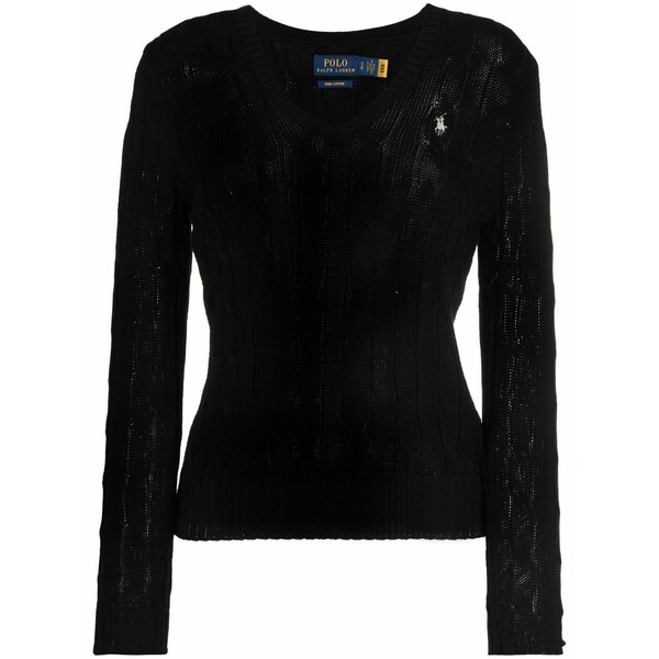 ラルフローレン レディース 編み物\u0026プルオーバー アウター Kimberly cable-knit v-neck jumper Black