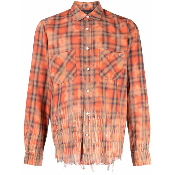 アミリ メンズ プルオーバー トップス Logo-print bleached flannel shirt Orange