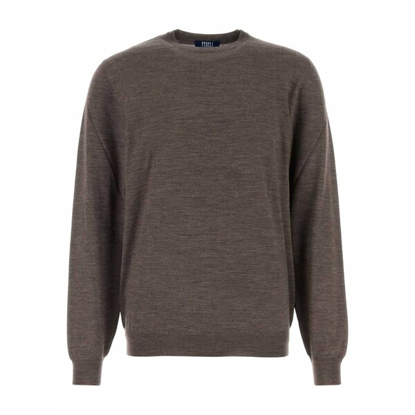フェデーリ メンズ 編み物\u0026プルオーバー アウター Wool crew-neck sweater Brown