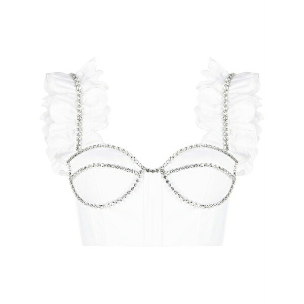 地域 レディース カットソー トップス Crystal-embellished cropped top White
