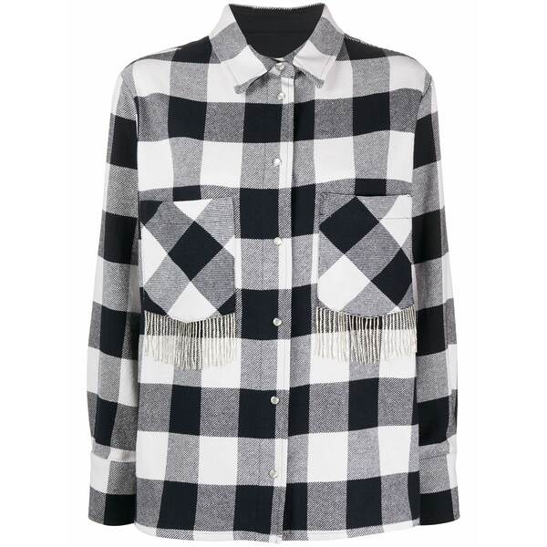 羊毛 一財産 レディース プルオーバー トップス Fringed check shirt Blue