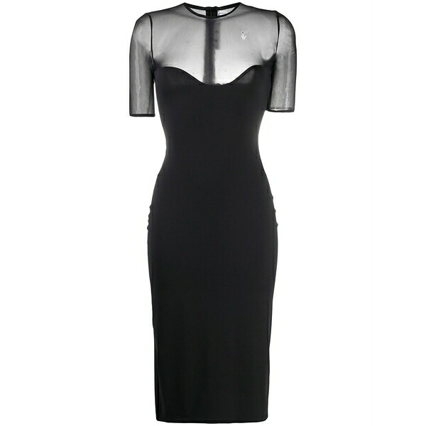 象牙色 レディース 衣裳 トップス Sheer-panel knee-length dress Black