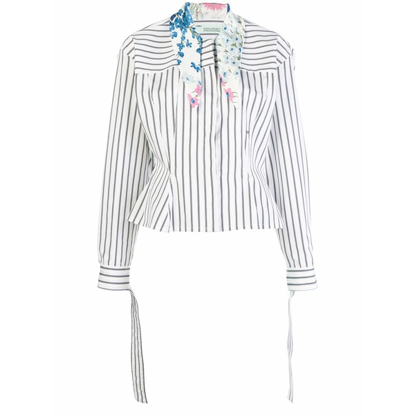 オフホワイト レディース シャツ トップス Scarf collar striped shirt White|asty