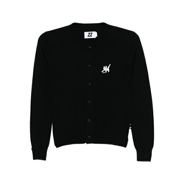 イズエ レディース ジレー アウター Logo-embroidered cardigan Black
