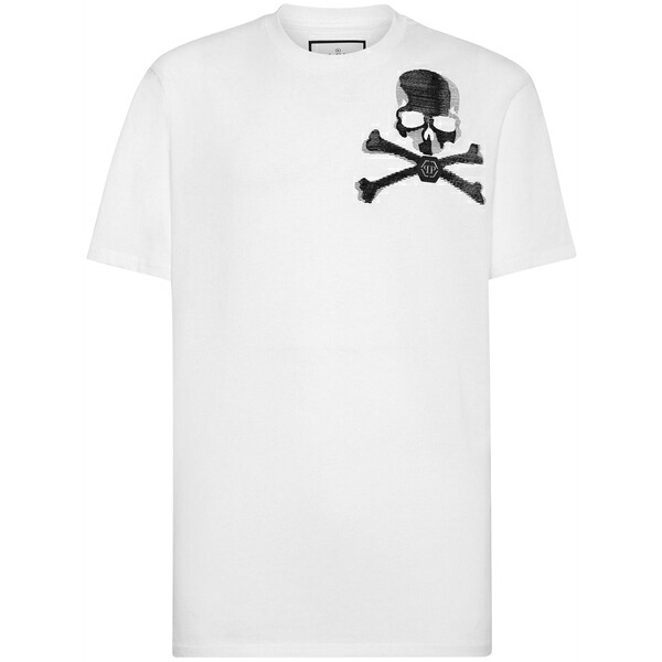 フィリップ飾り気の無い メンズ プルオーバー トップス Skull-print cotton t-shirt White