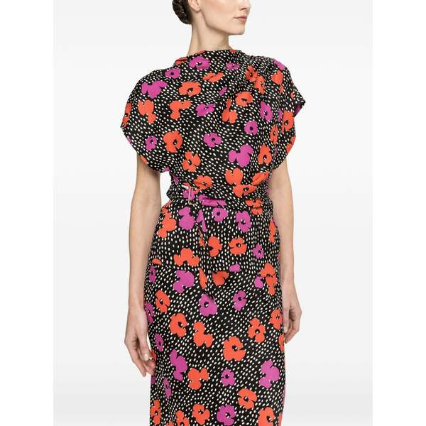 ニッサ レディース プルオーバー トップス Floral-print belted shirt Black