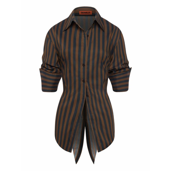 サイモン鏡鑑 レディース プルオーバー トップス Striped button loch poplin shirt Black