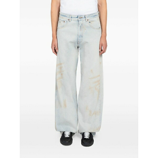 マルタンマルジェラ メンズ 心地よいズボン下 ボトムス Whiskered faded-effect wide-leg jeans Blue