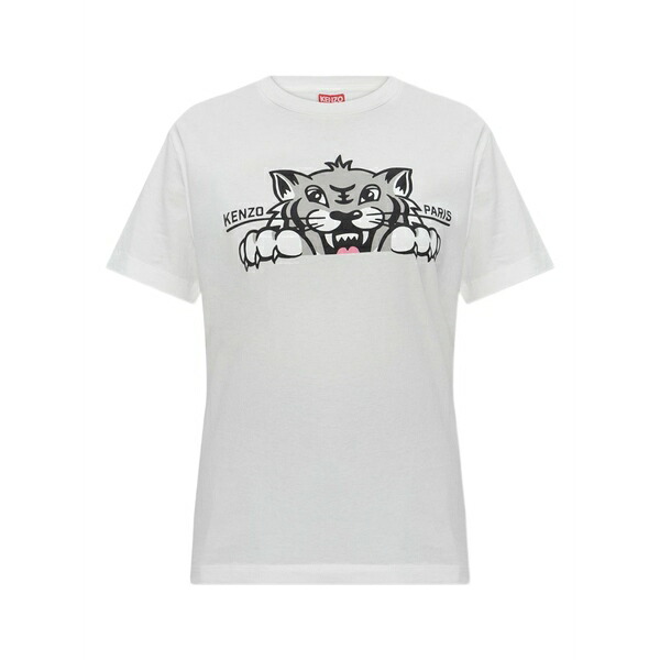 ケンゾー レディース ティーシャツ トップス Tiger-print cotton t-shirt White