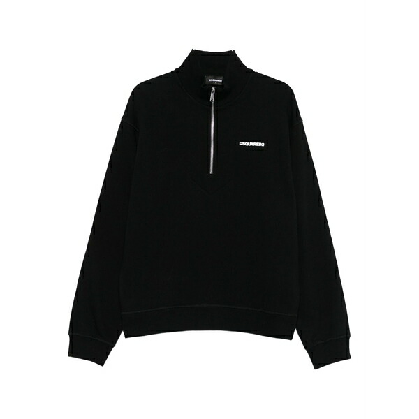 ディースクエアード メンズ パーカー・スウェットシャツ アウター Half-zip cotton sweatshirt Black