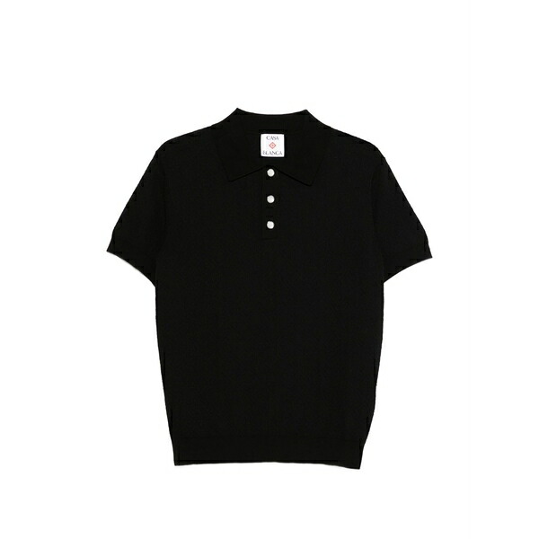 カサブランカ メンズ ポロシャツ トップス Pointelle monogram polo shirt Black|asty
