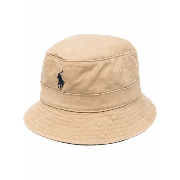 ラルフローレン メンズ 鳥打ち帽 付属物 Logo-embroidered bucket hat Brown