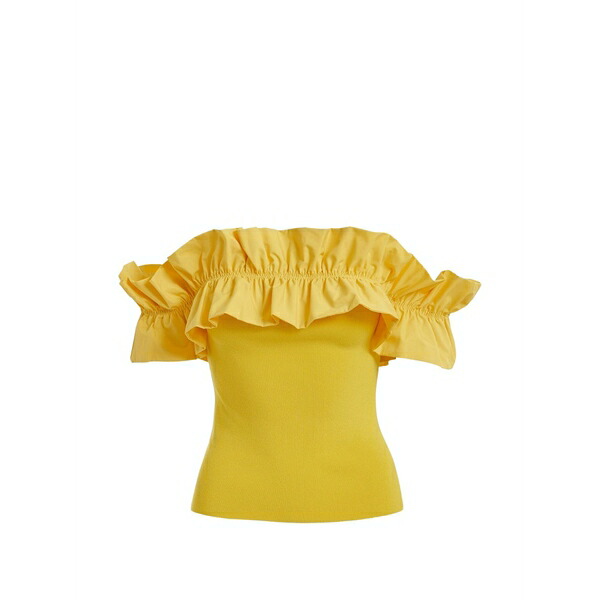 エッセンシャルアントワープ レディース プルオーバー トップス Ruffled-neck off-shoulder top Yellow