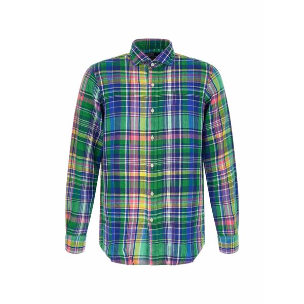 ラルフローレン メンズ プルオーバー トップス Check linen shirt Green