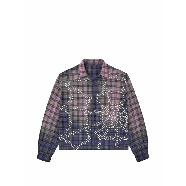頭を覆う物 メンズ ティーシャツ トップス Inferno crystal-embellished flannel shirt Purple