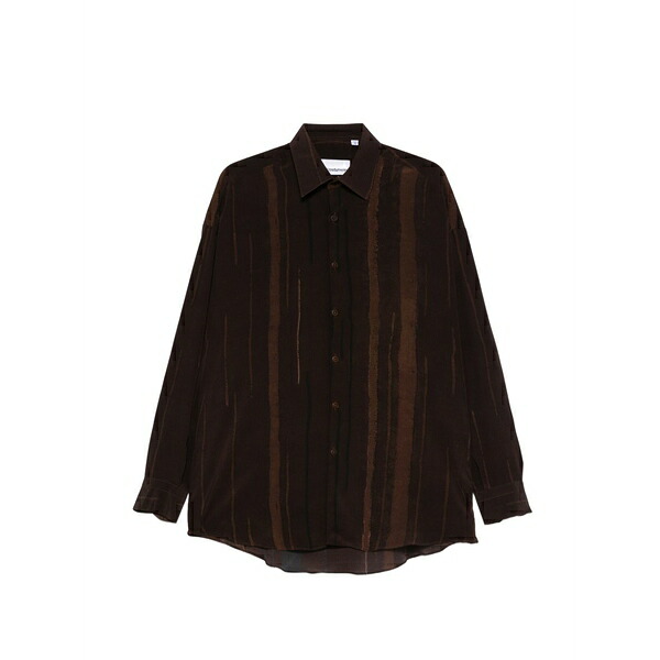 御召しものメイン メンズ プルオーバー トップス Vertical stripes shirt Brown