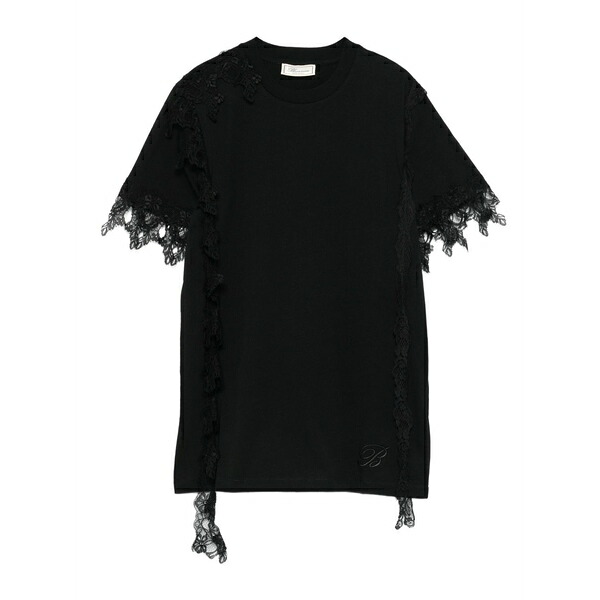ブルマリン レディース ティーシャツ トップス Lace-trimmed short-sleeve top Black