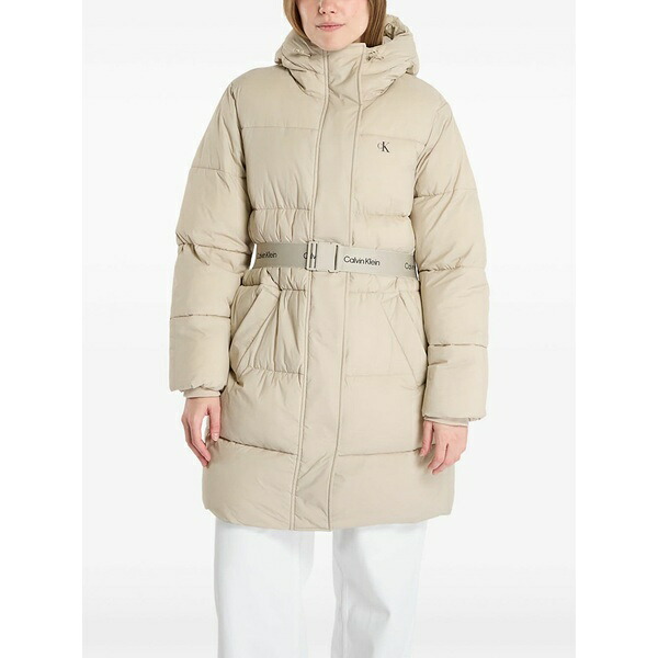 カルバンクライン レディース コート アウター Belted hooded coat Neutrals|asty
