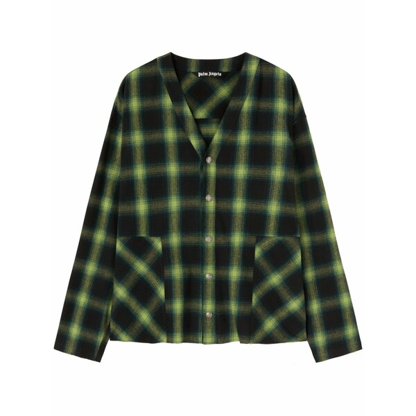 パーム・エンジェルス メンズ プルオーバー トップス V-neck check-pattern cotton shirt  Green