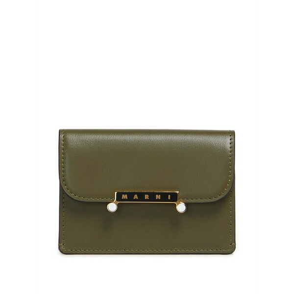 マルニ レディース 銭入れ 添え物 Structured leather wallet Green