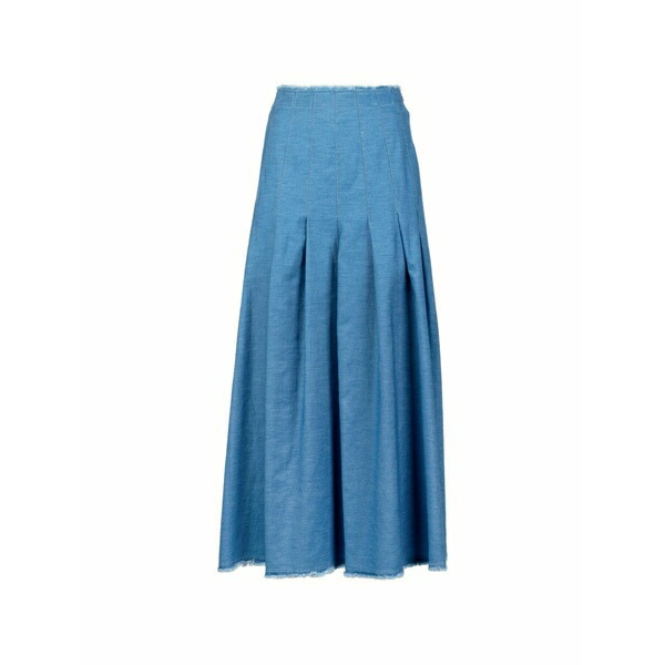 ヴィア マシーニ レディース スコート ボトムス Pleated frayed-hem MIDI skirt Blue