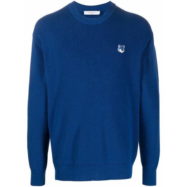 住み家 稲荷 メンズ 編み物\u0026プルオーバー アウター Logo-patch knit jumper Blue