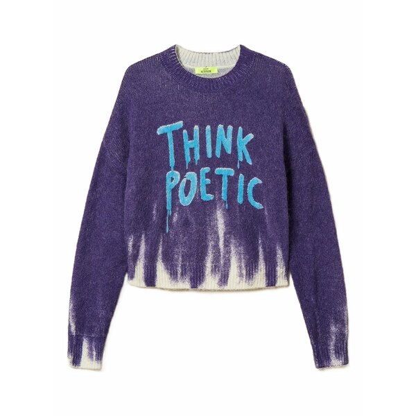 ツイン書き割り レディース 編み物\u0026プルオーバー アウター Lettering-print sweater Purple