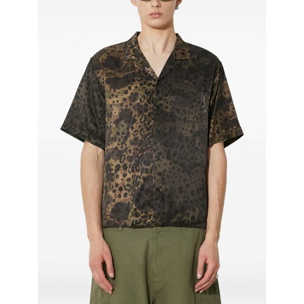 スタンプド メンズ プルオーバー トップス Leopard-print shirt Brown